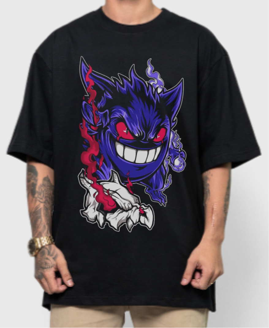 Modelo vestindo camiseta preta Daemonsterz estampa Shadow